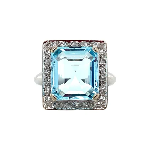 Vintage 14K White Gold Ring with Aquamarine and Rose Cut Diamond