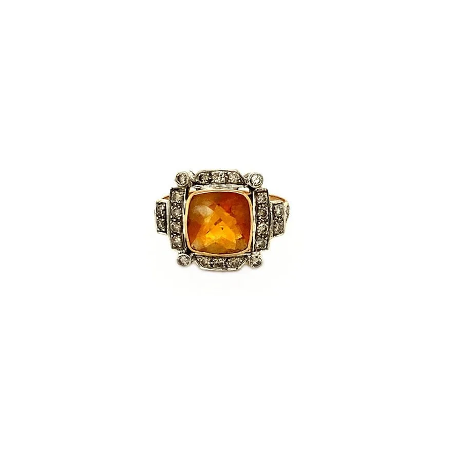 Vintage 18K Gold Ring Citrine and Diamond