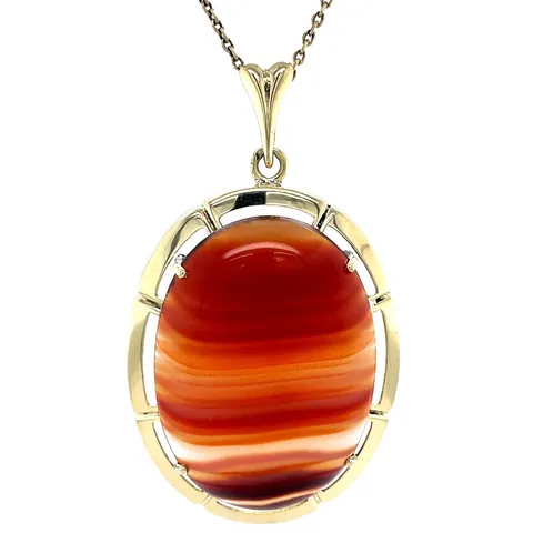Vintage 14K Gold Pendant with Banded Agate