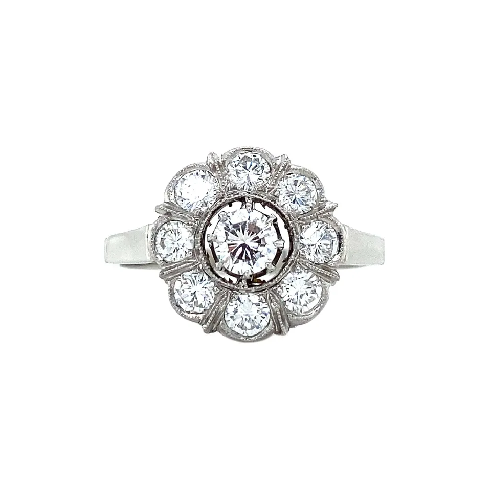 Vintage 14K White Gold Cluster Ring with Diamond