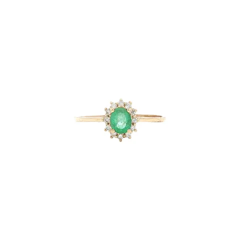 Vintage 14K Gold Ring with Emerald and Diamond
