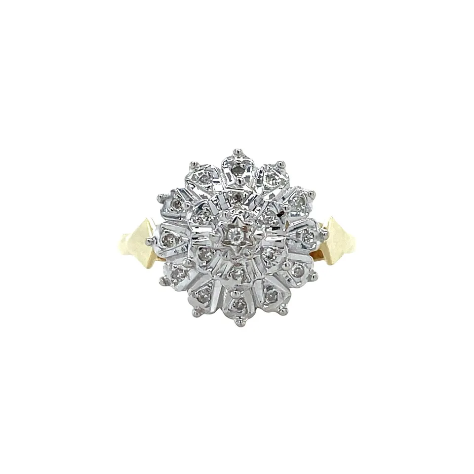 Vintage 14K Gold Dubbele Cluster Ring with Diamond