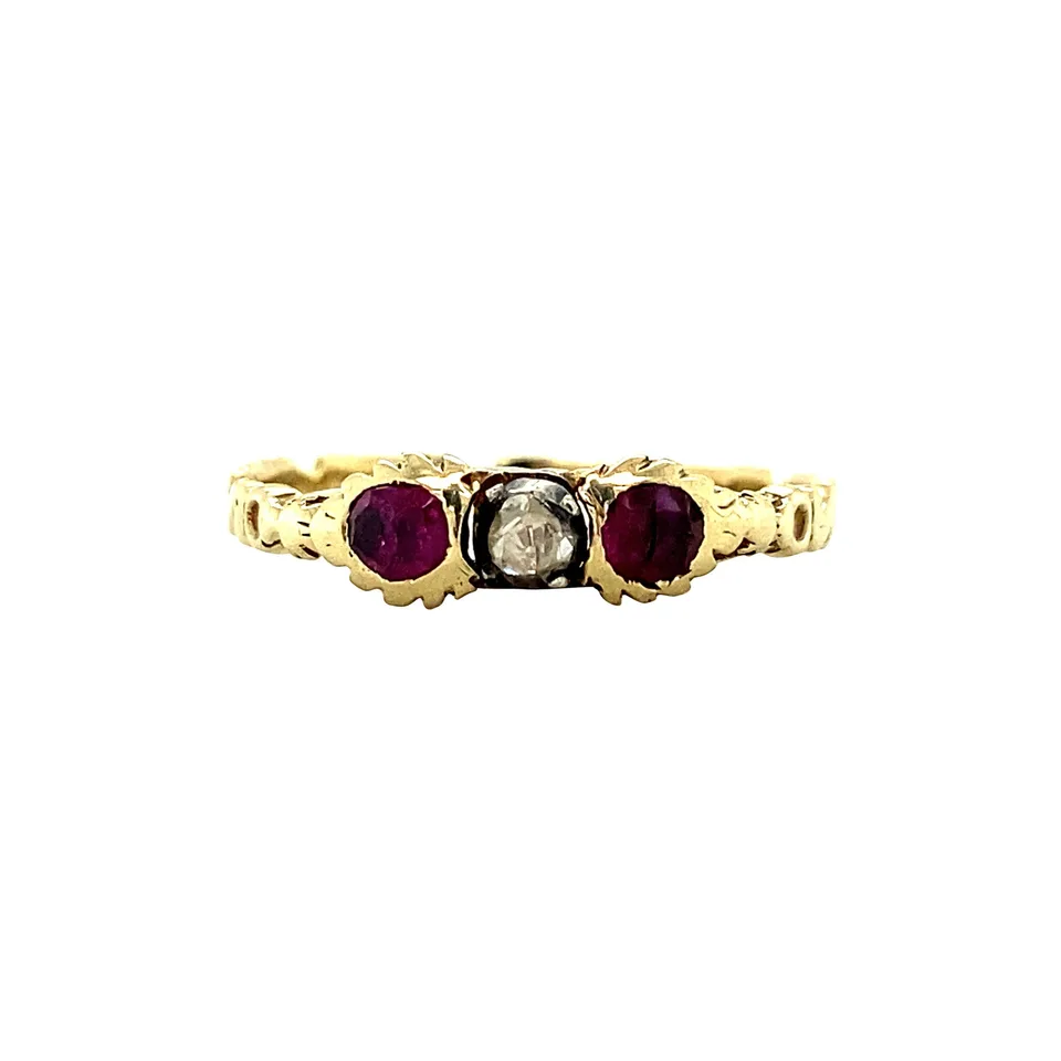 Vintage 14K Gold Ring with Natural Ruby and Rose Cut Diamond