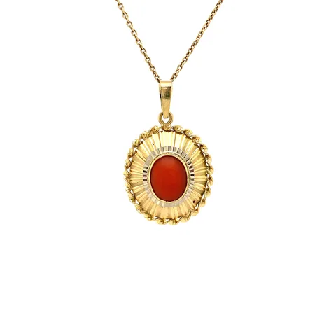 Vintage 18K Gold Pendant with Red Coral