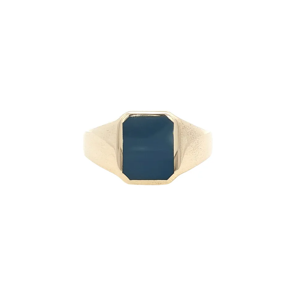 Vintage 14K Gold Signet Ring with Blue Layered Stone