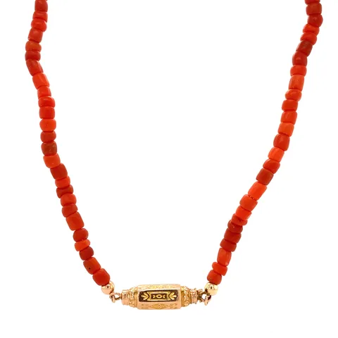 Vintage Red Coral Necklace with 14K Gold Decorative Clasp 39 cm