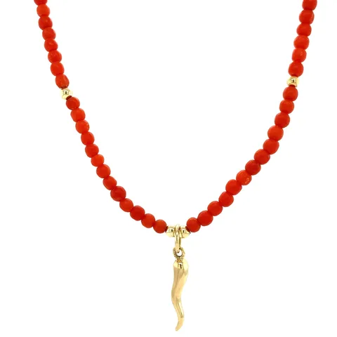 Vintage Red Coral Necklace with 14K Gold Lucky Root Pendant