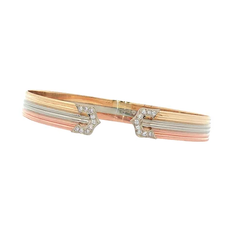 Vintage 14K Tricolor Gold Bangle with Diamond