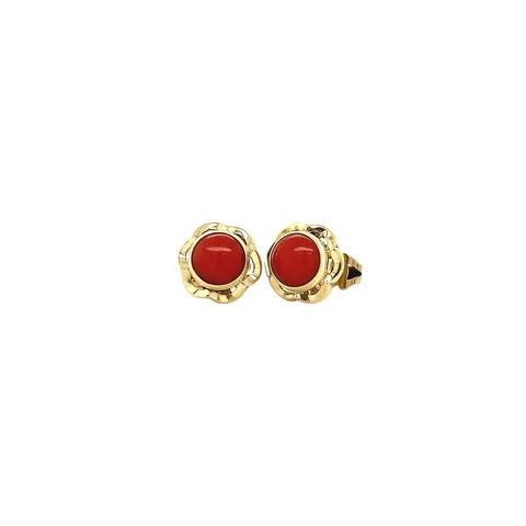 Vintage 14K Gold Stud Earrings with Red Coral