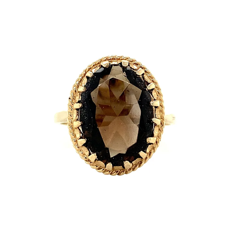 Vintage 9K Gold Ring with Smoky Topaz