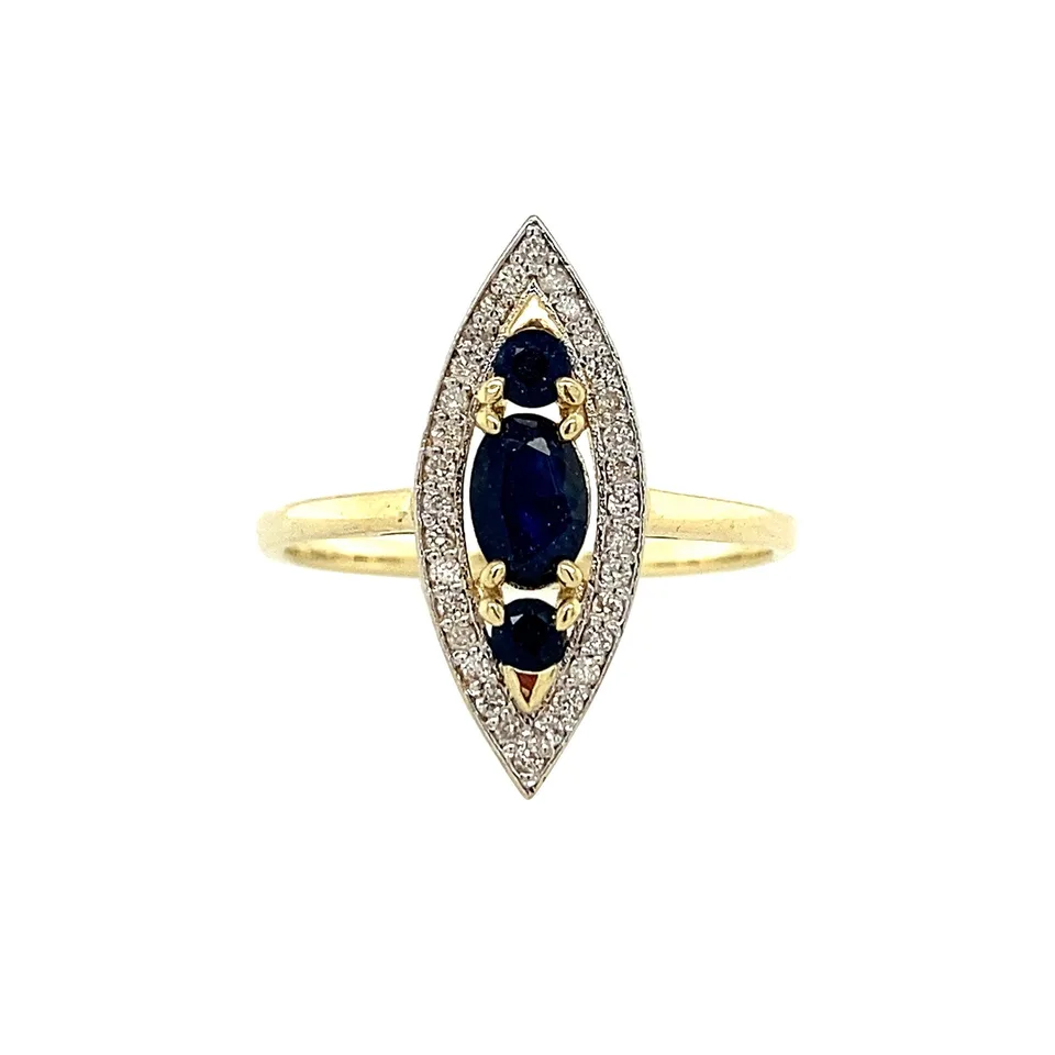 Vintage 14K Gold Princess Ring with Sapphire and Diamond