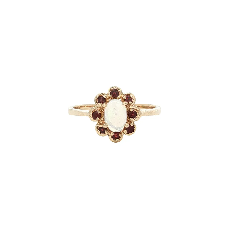 Vintage 14K Gold Ring with Opal and Garnet