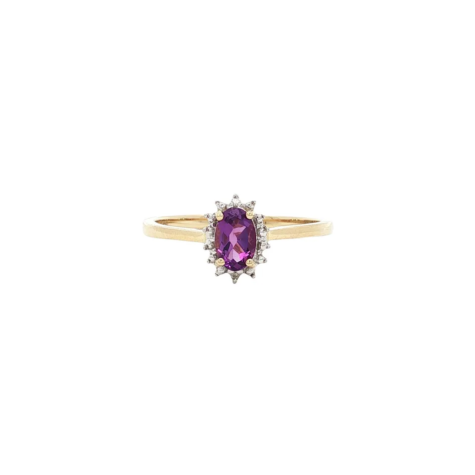 Vintage 9K Gold Ring with Amethyst and Diamond