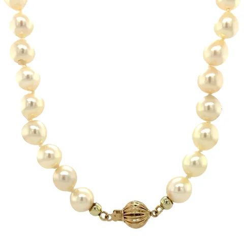 Vintage 14K Gold Pearl Necklace with Gold Ball Clasp 46 cm