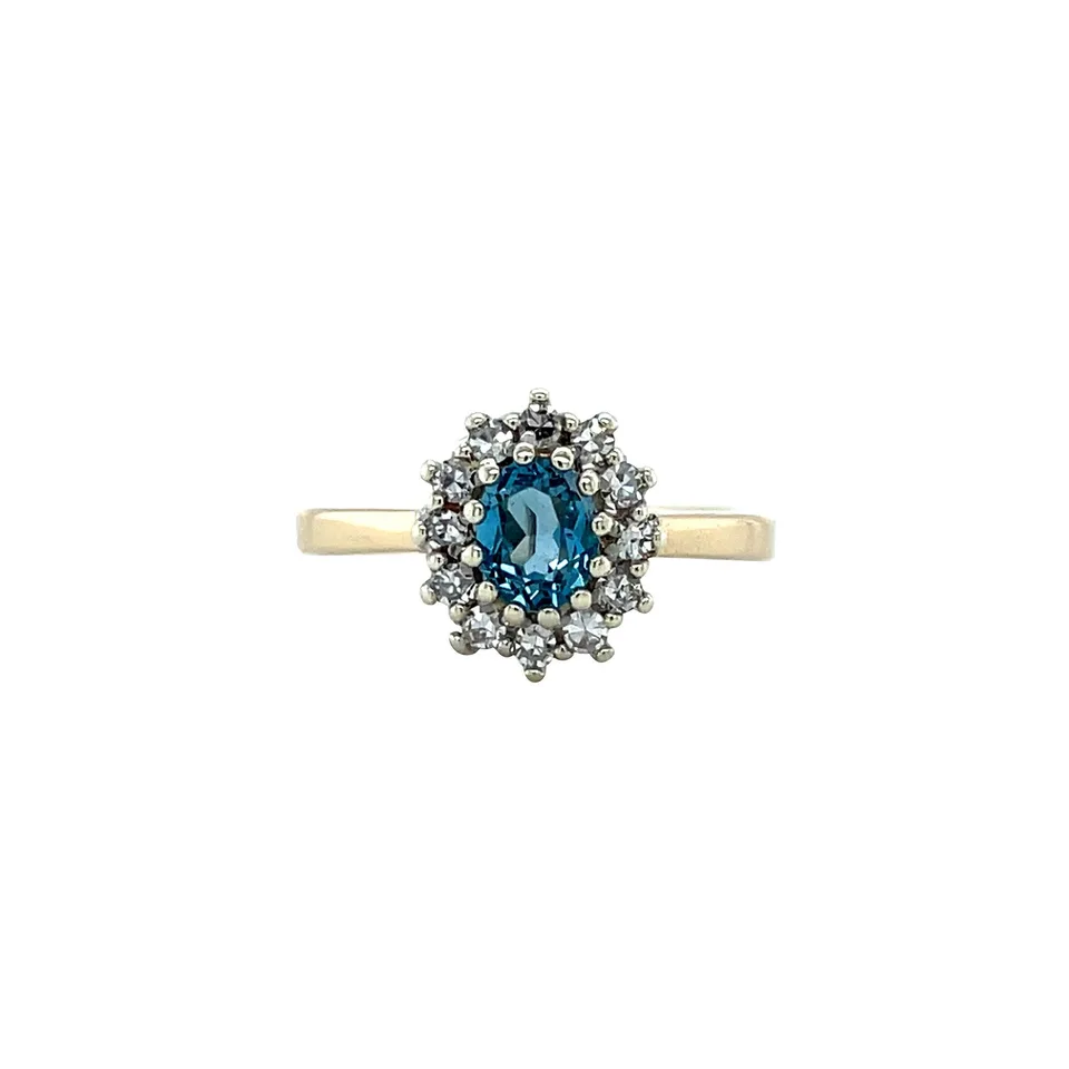 Vintage Cluster 9K Gold Ring with Topaz and Diamond