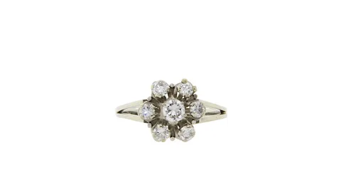 Vintage 18K White Gold Cluster Ring with Diamond