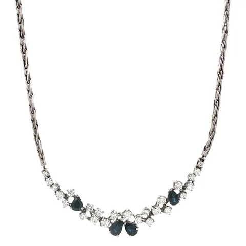 Vintage 18K White Gold Necklace with Diamond and Sapphire