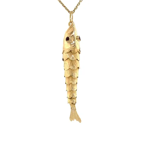 Vintage 12K Gold Fish Pendant with Ruby