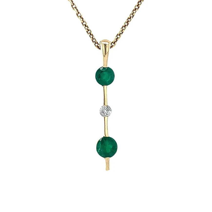 Vintage 14K Gold Pendant with Emerald and Diamond