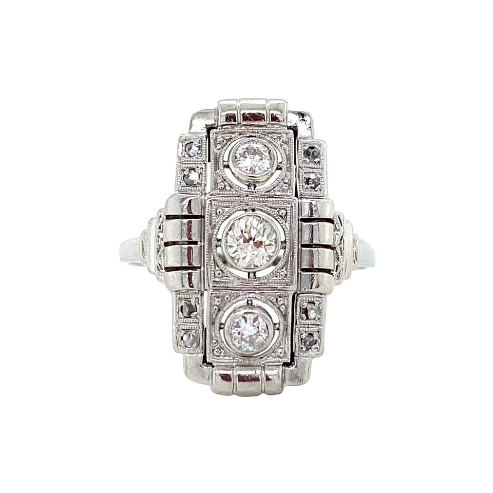 Vintage 14K White Gold Princess Ring with Diamond