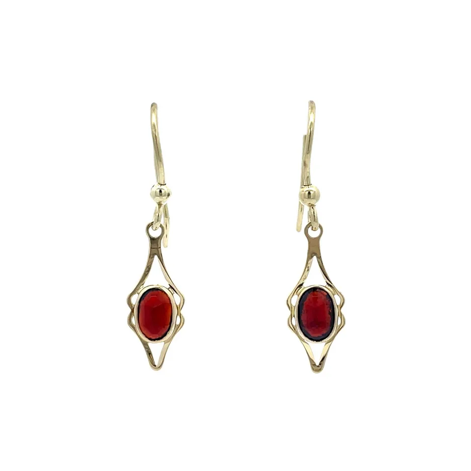 Vintage 14K Gold Drop Earrings with Garnet