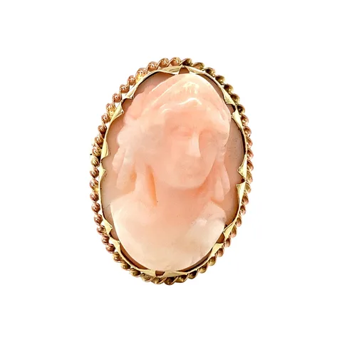 Vintage 14K Gold Brooch with Angel Skin Coral
