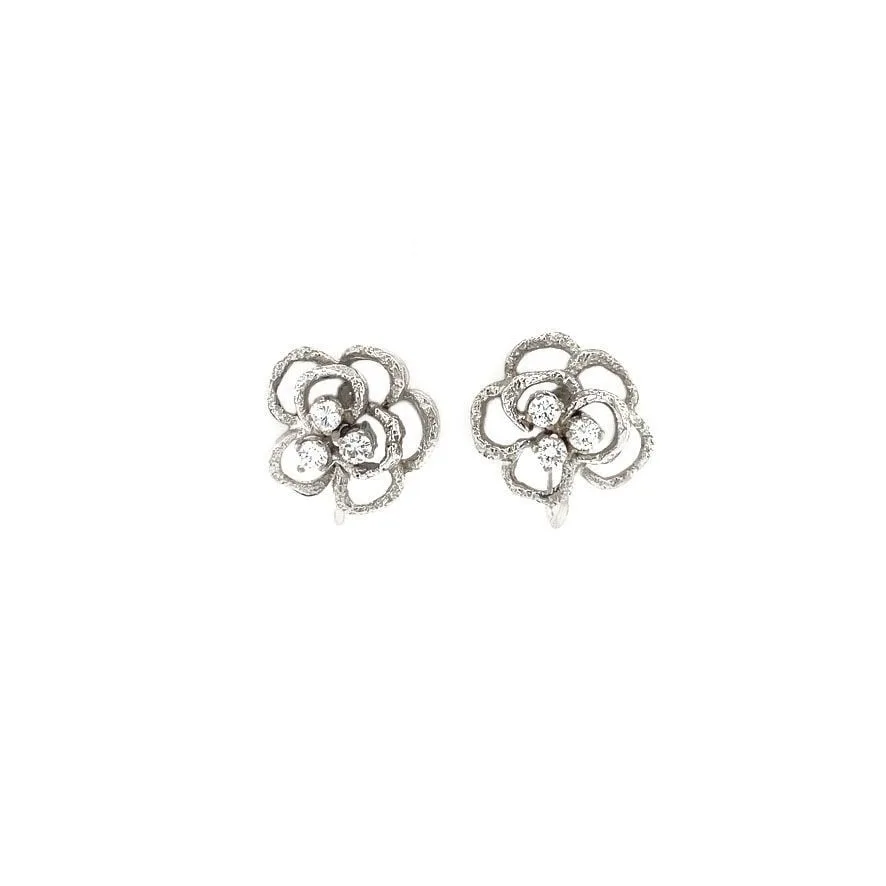 Vintage 18K White Gold Fancy Clip Earrings with Diamond
