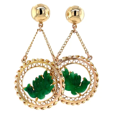 Vintage 14K Gold Drop Earrings with Jade