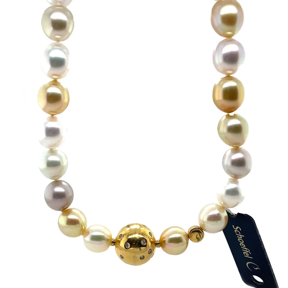 Vintage Schoeffel Pearl 18K Gold Necklace with Diamond
