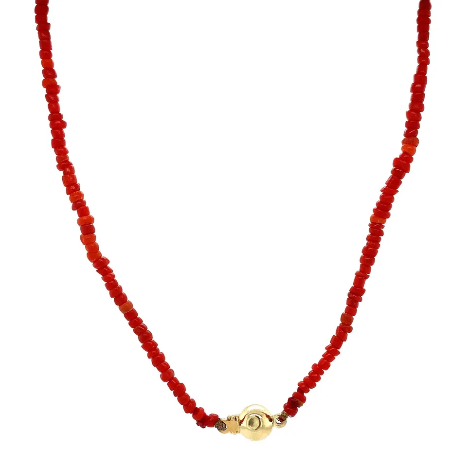Vintage Red Coral Necklace with 14K Gold Ball Clasp 46 cm
