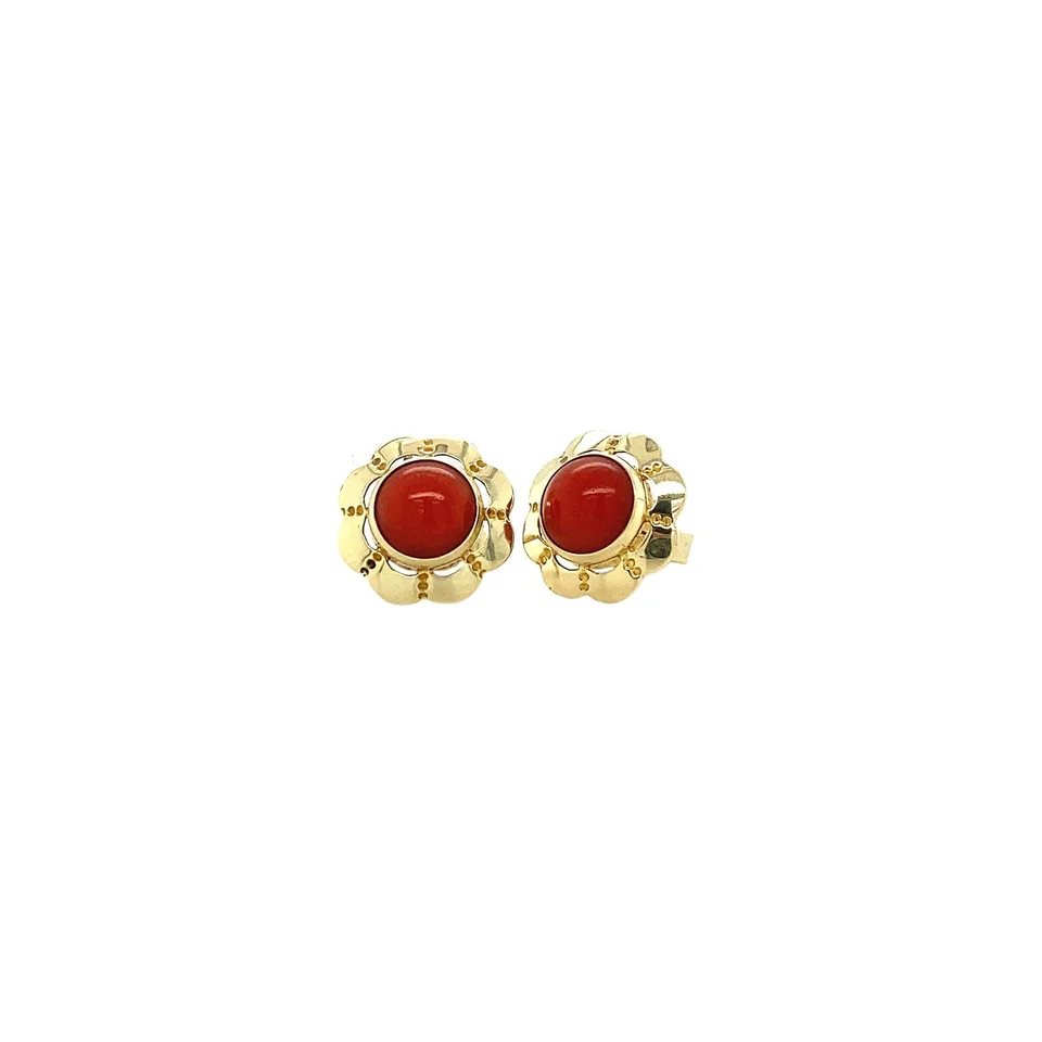 Vintage 14K Gold Stud Earrings with Red Coral