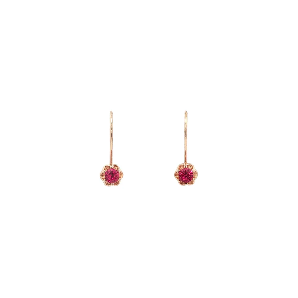 Vintage 14K Rose Gold Drop Earrings with Ruby