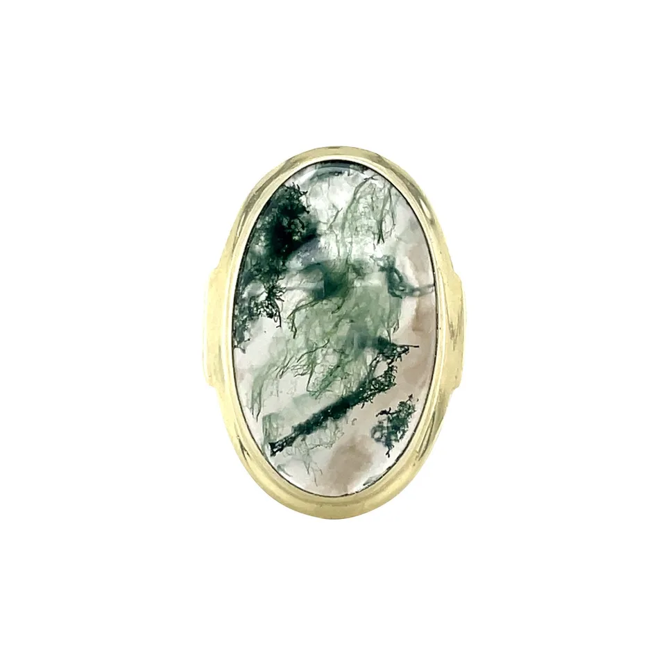 Vintage 14K Gold Ring with Moss Agate