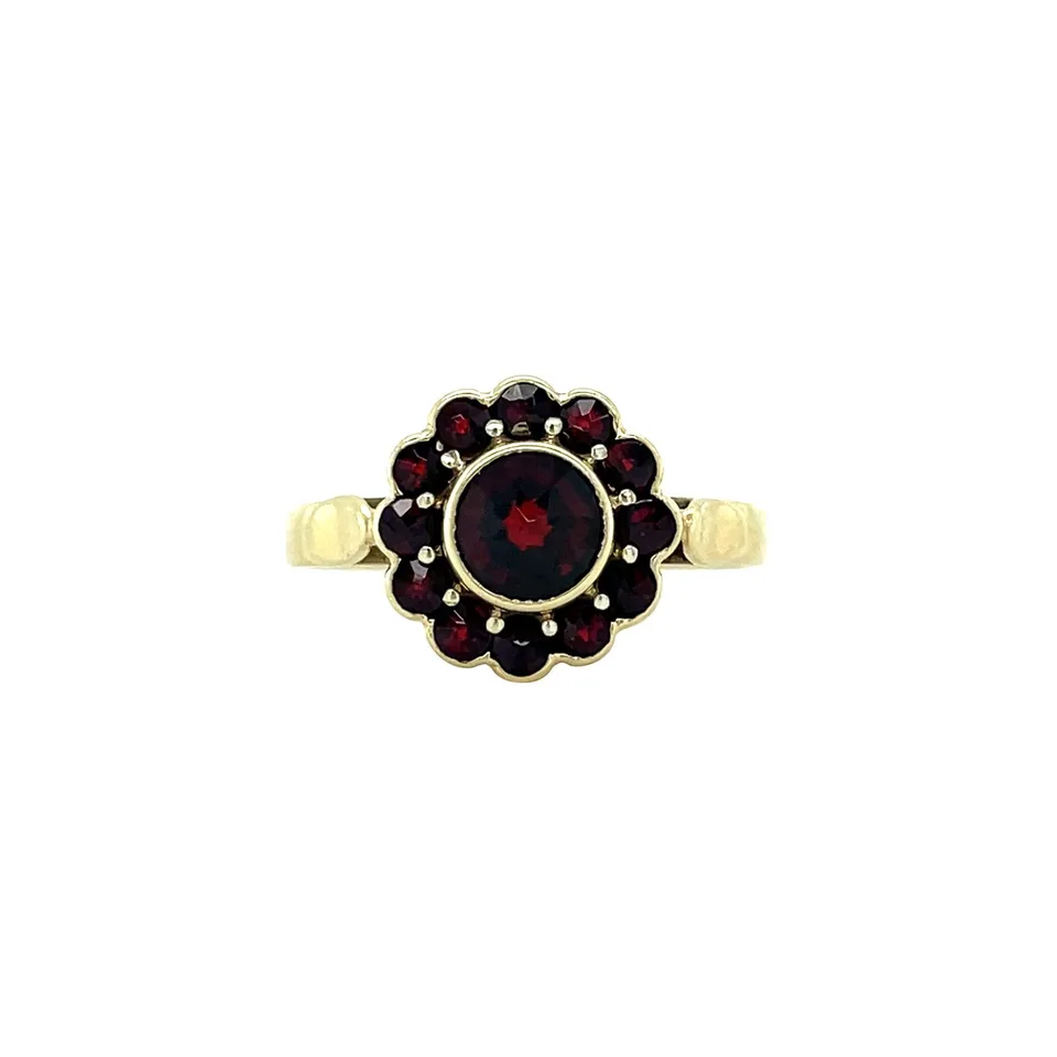 Vintage 14K Gold Cluster Ring with Garnet Doublet
