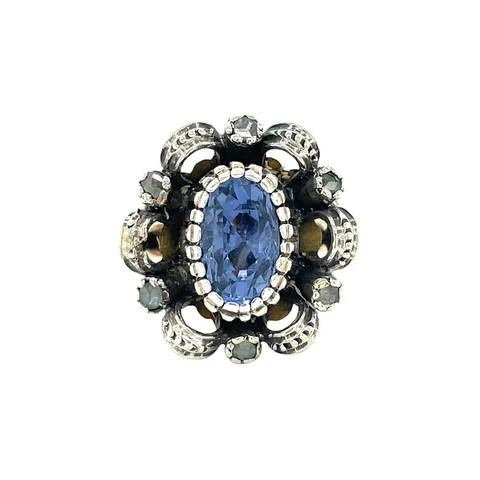 Vintage 14K Gold Ring with Sapphire and Rose Cut Diamond