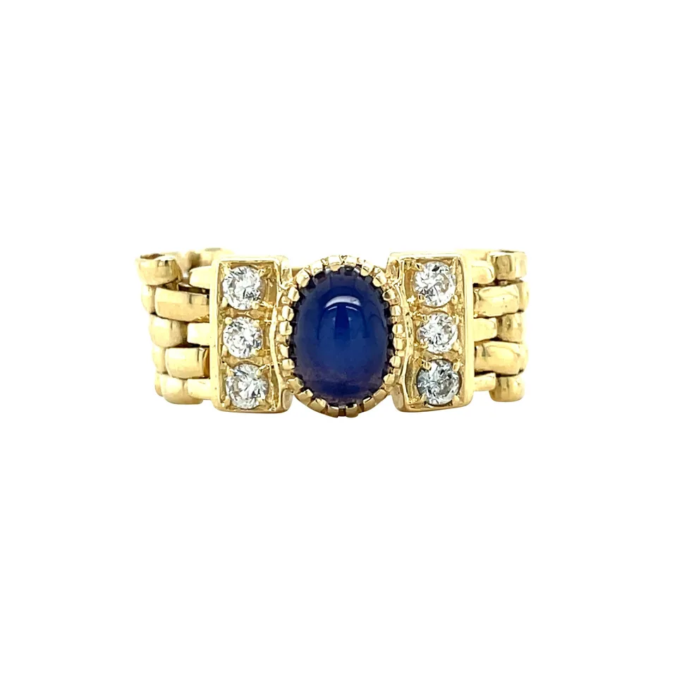 Vintage 14K Gold Ring with Star Sapphire and Cubic Zirconia