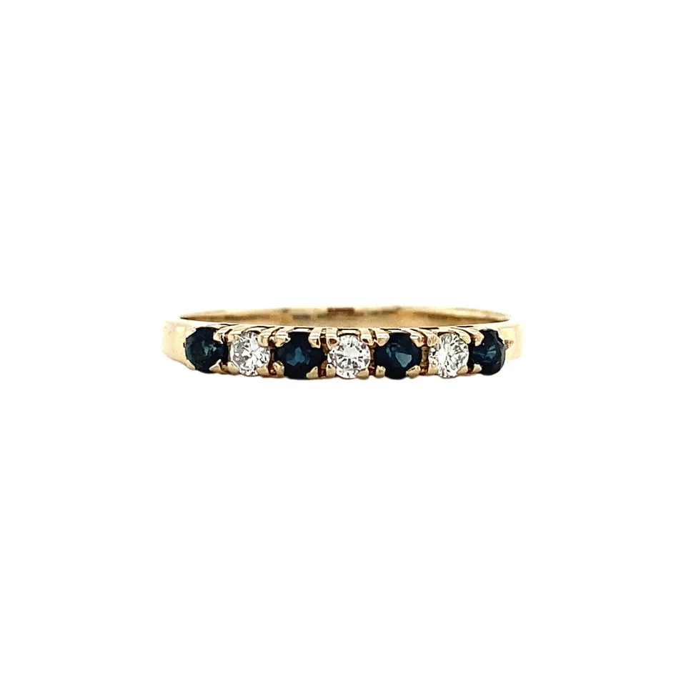 Vintage 9K Gold Half Eternity Ring with Sapphire and Diamond