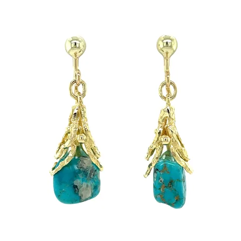 Vintage 14K Gold Drop Earrings with Turquoise