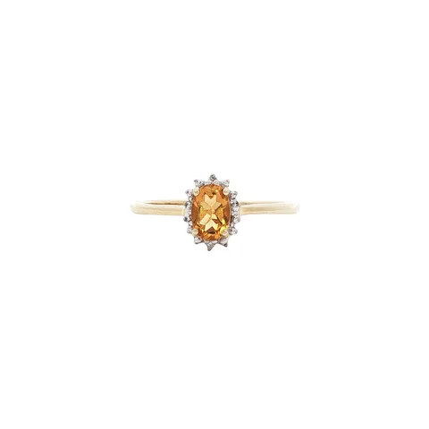 Vintage 9K Gold Ring with Citrine and Diamond