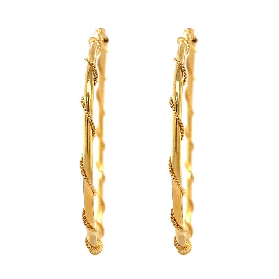 Vintage 18K Gold Hoop Earrings Fancy