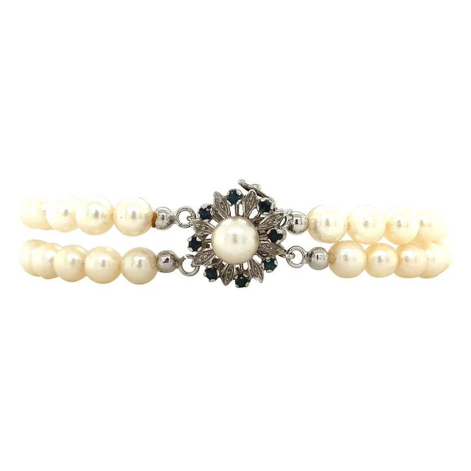 Vintage Pearl 18K Gold Bracelet with Sapphire 18.5 cm