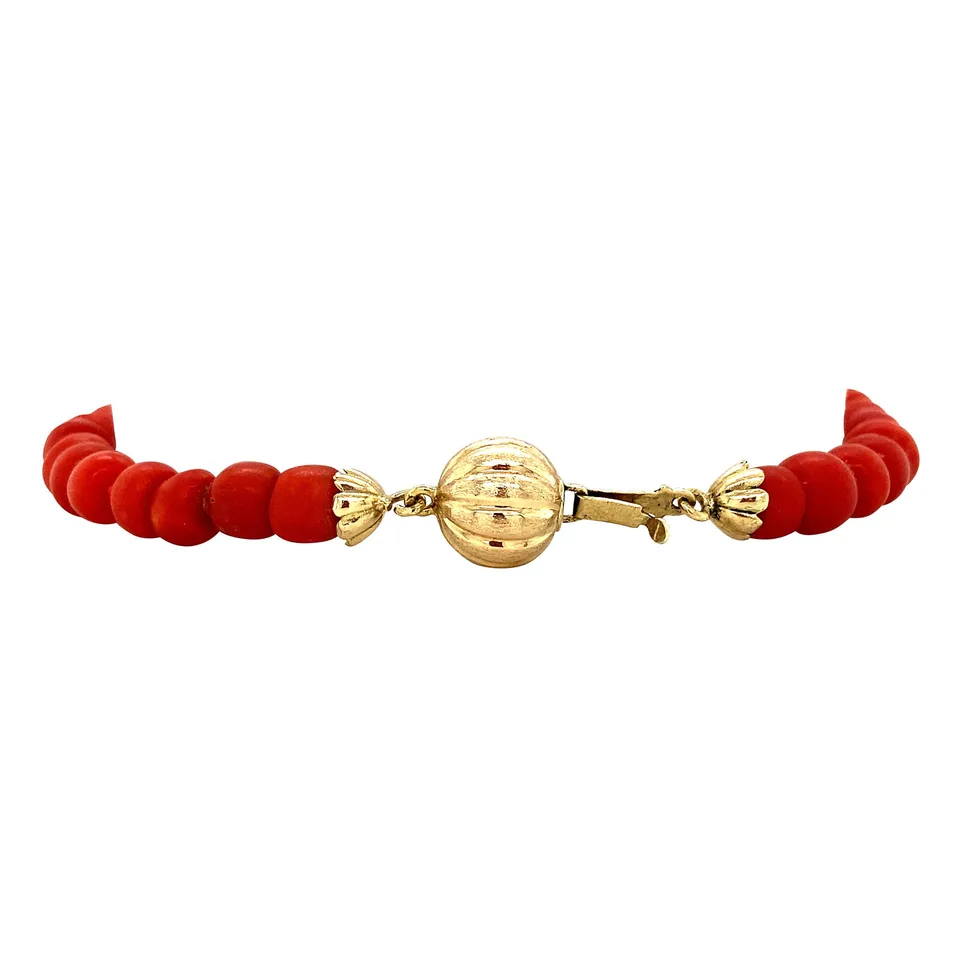 Vintage Red Coral Bracelet with 14K Gold Clasp