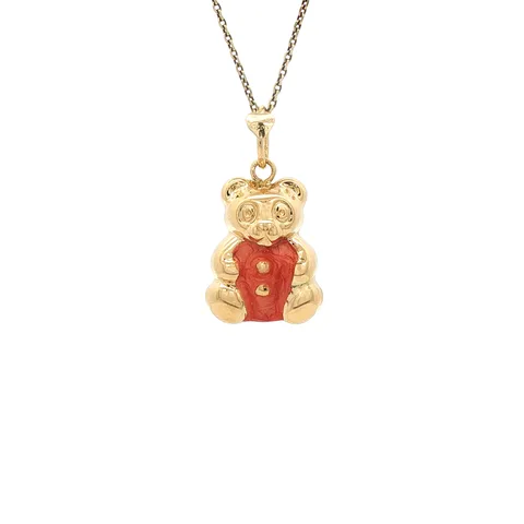 Vintage 18K Gold Bear Pendant with Enamel