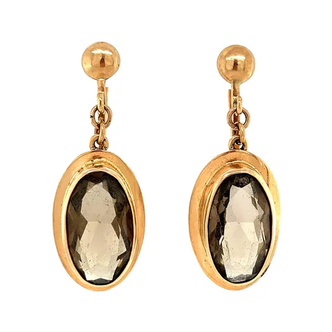 Vintage 14K Gold Drop Earrings with Smoky Quartz