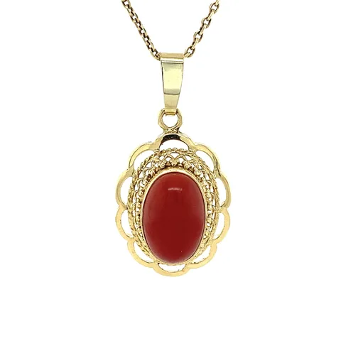Vintage 14K Gold Pendant with Red Coral
