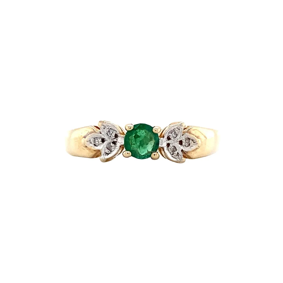 Vintage 9K Gold Ring with Emerald and Diamond