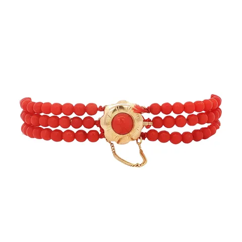 Vintage Red Coral Bracelet with 14K Gold Clasp