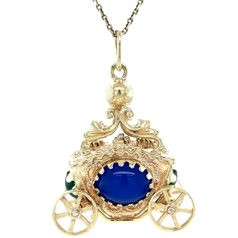 Vintage 14K Gold Carriage Pendant with Chalcedony