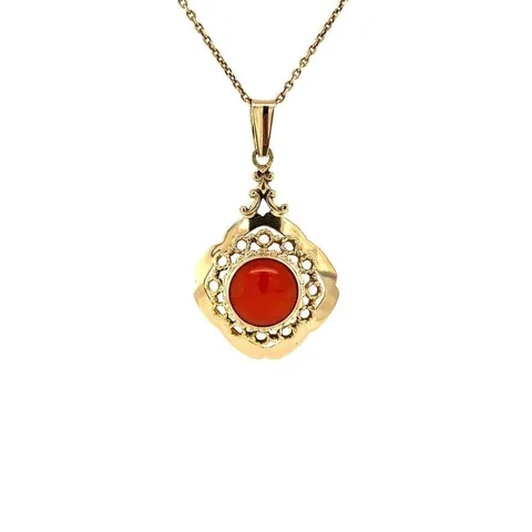 Vintage 14K Gold Pendant with Red Coral