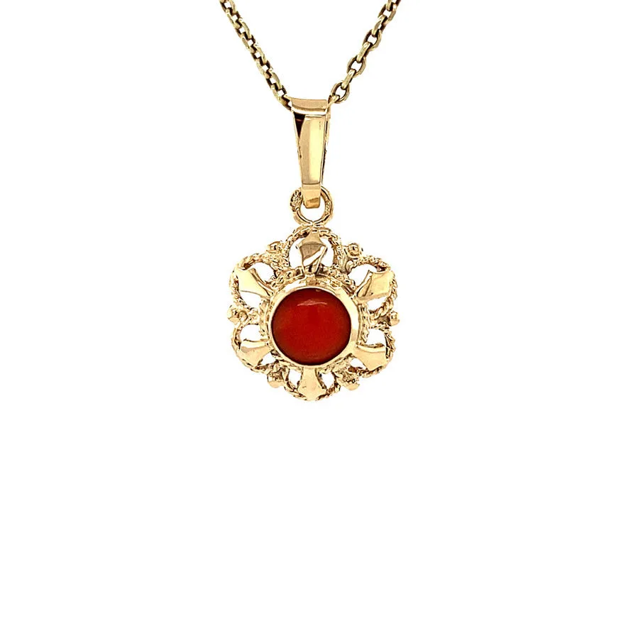 Vintage 14K Gold Pendant with Red Coral